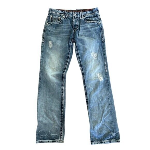 Rock Revival Justin Relaxed Straight Jeans Sz 33 - Picture 1 of 16
